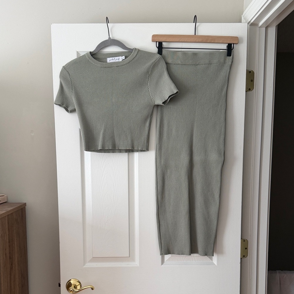 Petal & Pup Ribbed Two-Piece Set in Sage Green